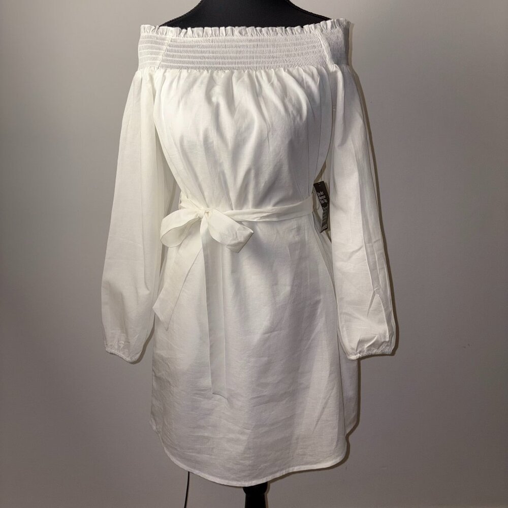 NWT Express Smocked Off The Shoulder Linen/Cotton Tunic Minidress